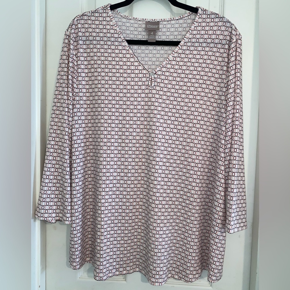 Chico's Pink and White Patterned Blouse